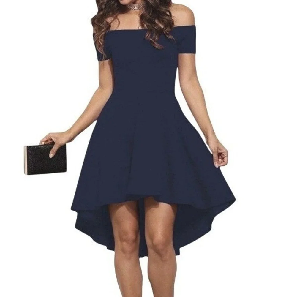 Sarin Mathews Black Off The Shoulder Cocktail Dress‎ Size S Stretch Short Sleeve